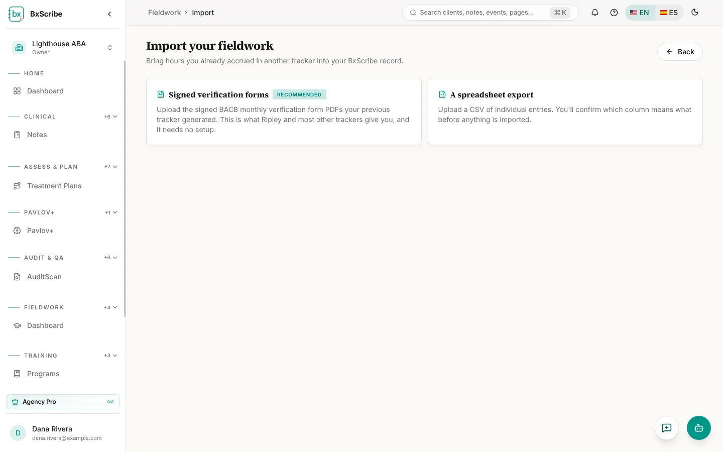 Import your fieldwork: signed verification forms or a spreadsheet export.
