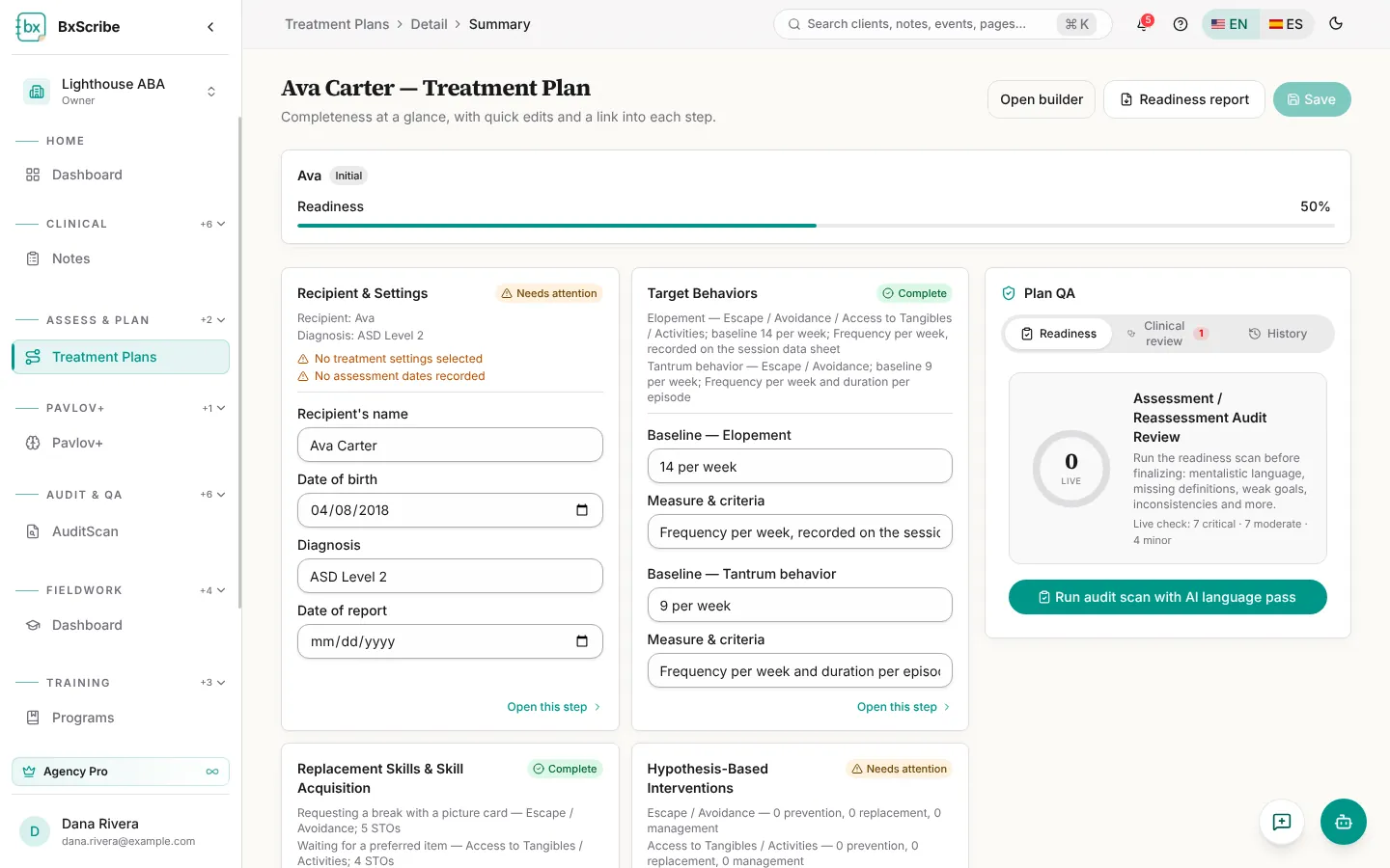 The plan Summary page.