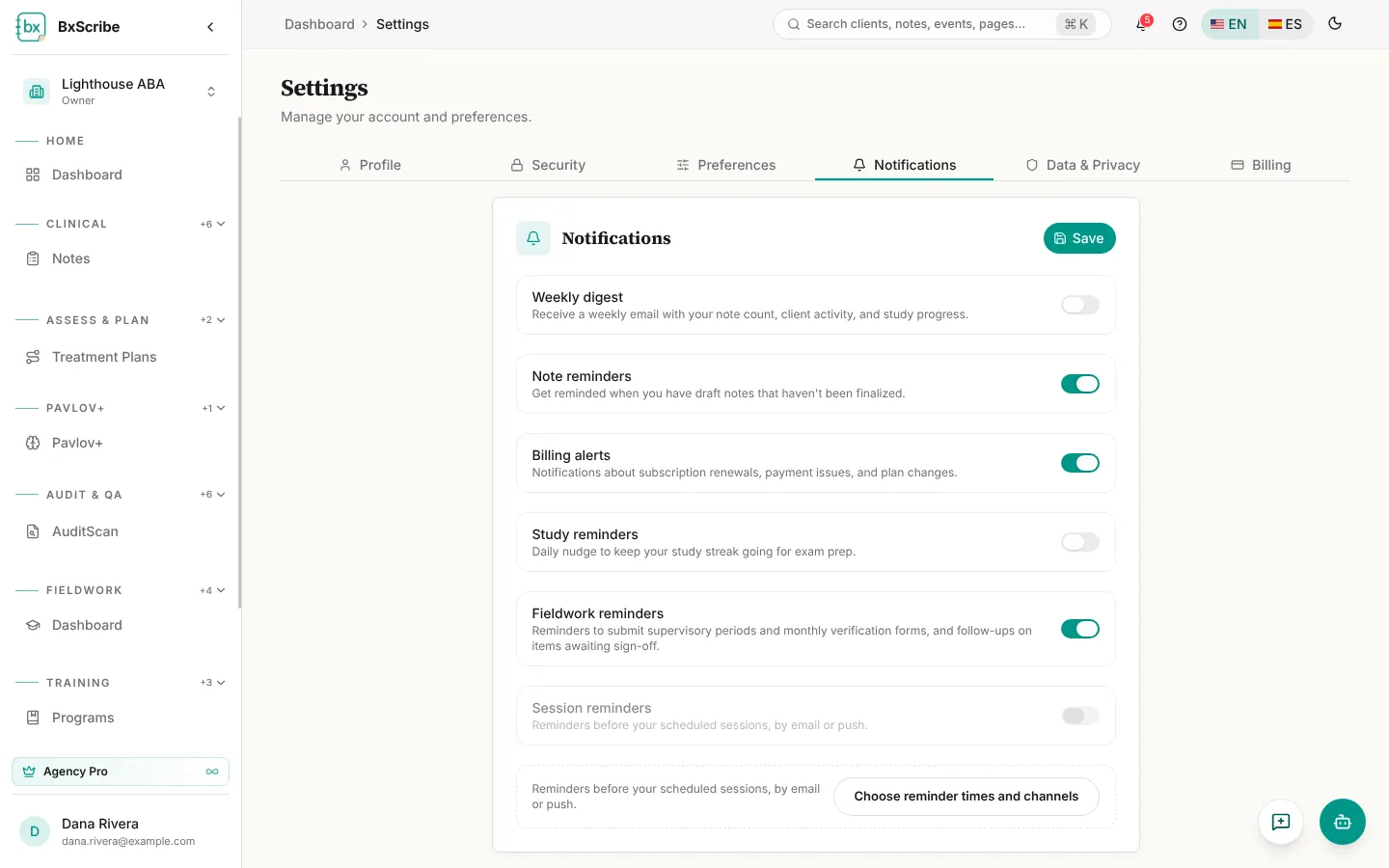 Settings → Notifications.
