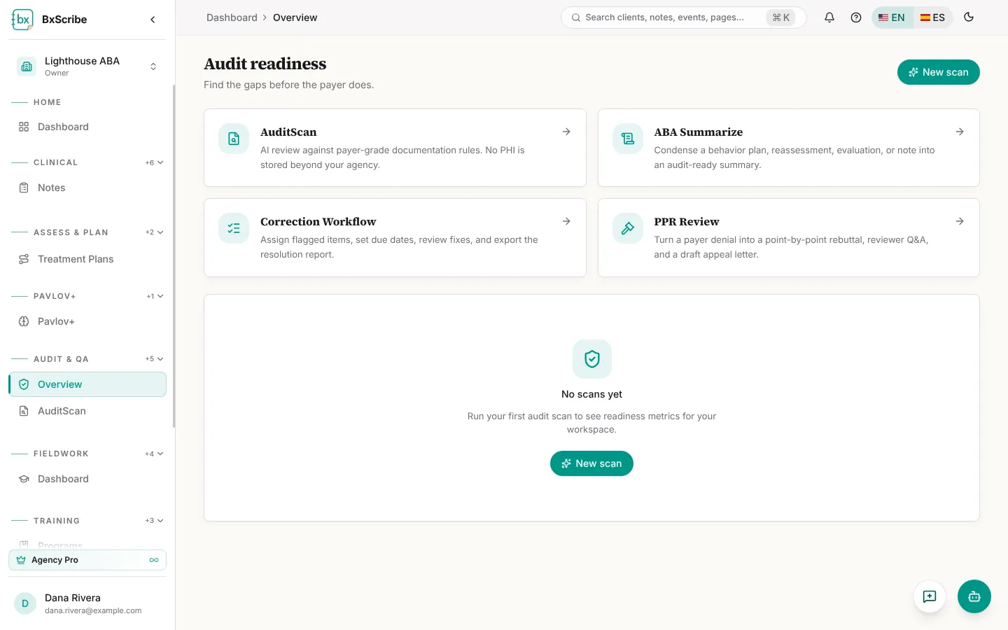 El panel de preparación para auditoría.